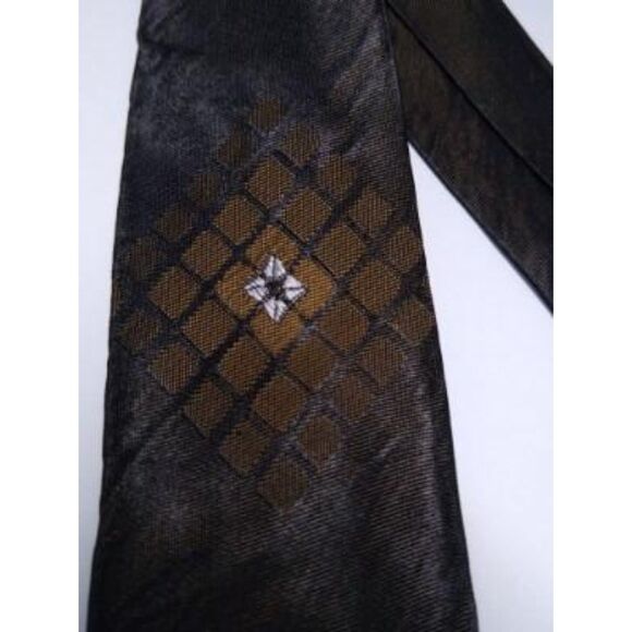 Dark Brown with a Goldish Brown Diamond Pattern Print Necktie Woven Tie - Picture 1 of 5
